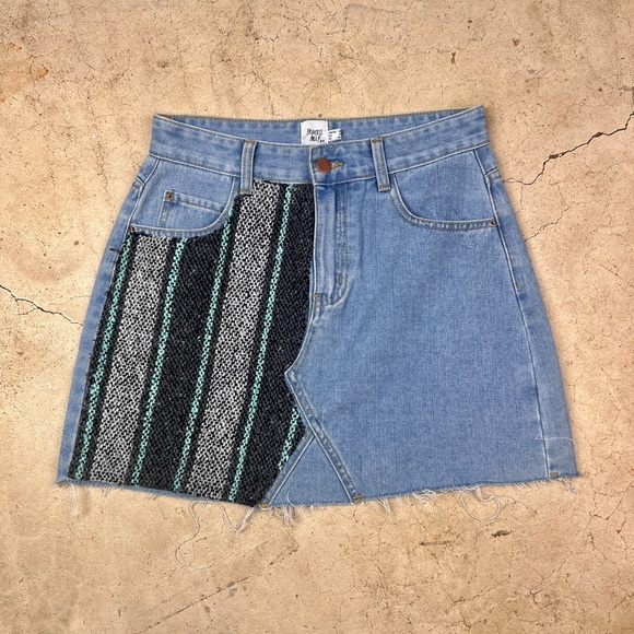 Princess Polly Reworked Baja Patchwork Festival Denim Skirt Size 4 - Picture 2 of 6